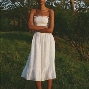 Reformation Laurine Strapless Smocked Midi Dress